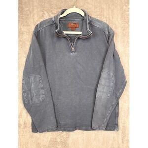 Bob Timberlake Mens Blue 100%‎ Cotton 1/4 Zip Pullover Sweater Elbow Patches L